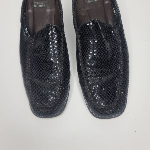 Stuart Weitzman Black Snakeskin Python Slip On Loafer 7 1/2 - Picture 15 of 16